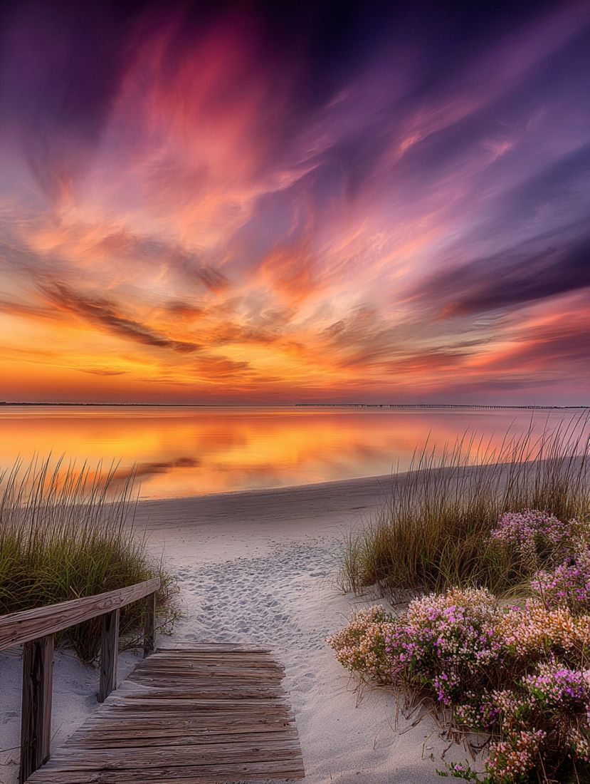 Fiery sunrise over the water